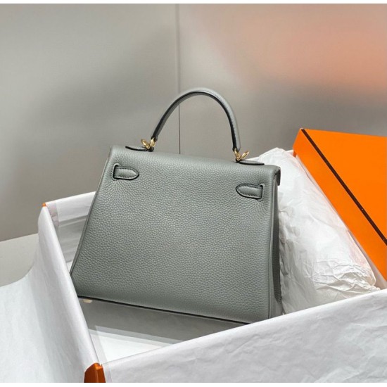 Premium Replica Hermes Sellier Kelly 25cm Epsom Bag Light Gray At Cheap Price