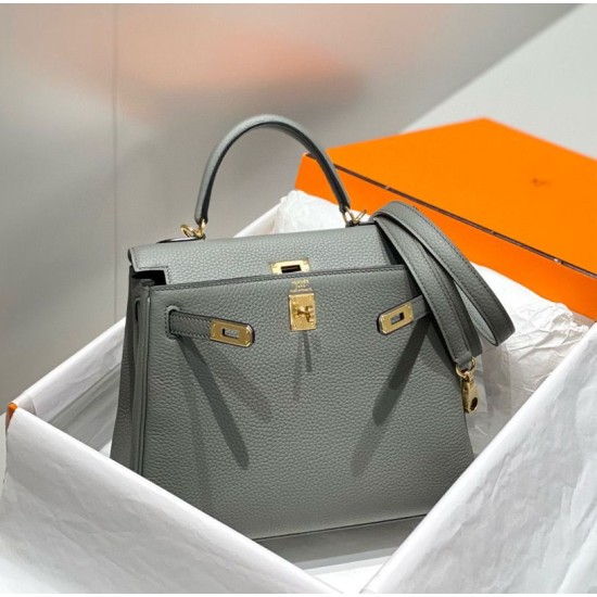 Premium Replica Hermes Sellier Kelly 25cm Epsom Bag Light Gray At Cheap Price