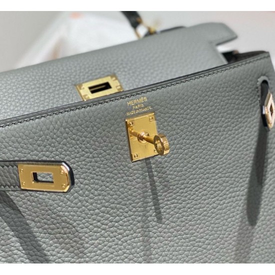 Premium Replica Hermes Sellier Kelly 25cm Epsom Bag Light Gray At Cheap Price