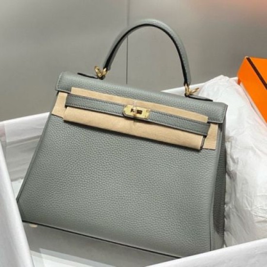 Premium Replica Hermes Sellier Kelly 25cm Epsom Bag Light Gray At Cheap Price