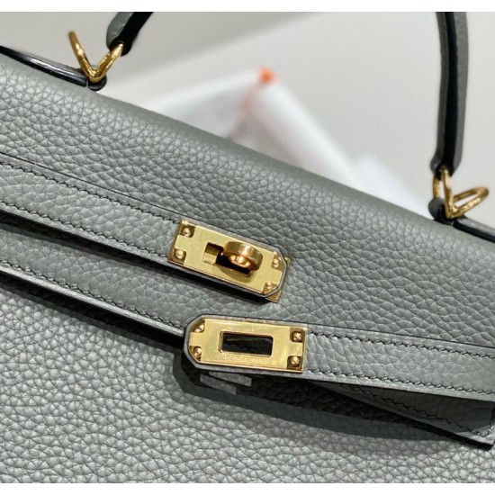 Premium Replica Hermes Sellier Kelly 25cm Epsom Bag Light Gray At Cheap Price