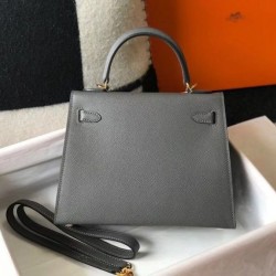 Premium Replica Hermes Sellier Kelly 25cm Epsom Bag Dark Gray At Cheap Price