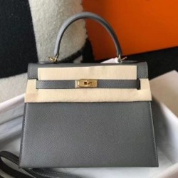 Premium Replica Hermes Sellier Kelly 25cm Epsom Bag Dark Gray At Cheap Price