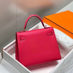 Premium Replica Hermes Sellier Kelly 25cm Epsom Bag Rose Red At Cheap Price