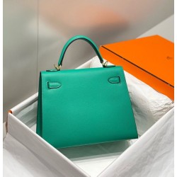 Premium Replica Hermes Sellier Kelly 25/28cm Epsom Bag Jade Green At Cheap Price