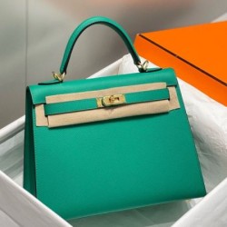 Premium Replica Hermes Sellier Kelly 25/28cm Epsom Bag Jade Green At Cheap Price