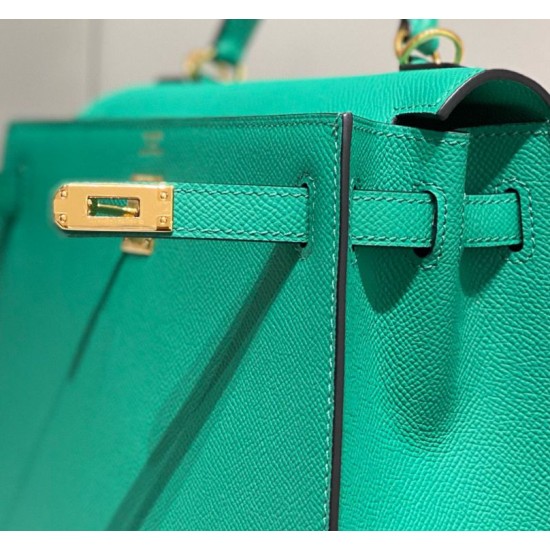 Premium Replica Hermes Sellier Kelly 25/28cm Epsom Bag Jade Green At Cheap Price