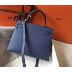 Premium Replica Hermes Kelly 28cm Epsom Blue GHW At Cheap Price