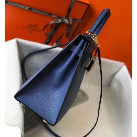 Premium Replica Hermes Kelly 28cm Epsom Blue GHW At Cheap Price