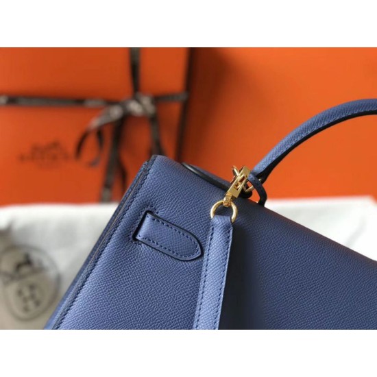 Premium Replica Hermes Kelly 28cm Epsom Blue GHW At Cheap Price
