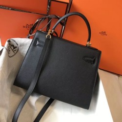 Premium Replica Hermes Kelly 28cm Epsom Black GHW At Cheap Price