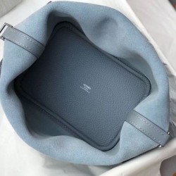 Premium Replica Hermes Picotin Lock 18/22 Tote Bag Blue Clemence At Cheap Price