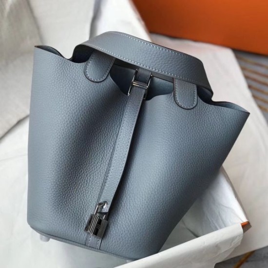 Premium Replica Hermes Picotin Lock 18/22 Tote Bag Blue Clemence At Cheap Price