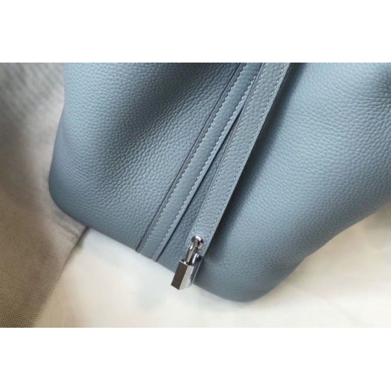Premium Replica Hermes Picotin Lock 18/22 Tote Bag Blue Clemence At Cheap Price