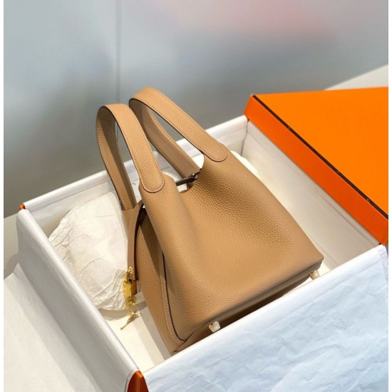 Premium Replica Hermes Picotin Lock 18/22 Tote Bag Brown Clemence At Cheap Price