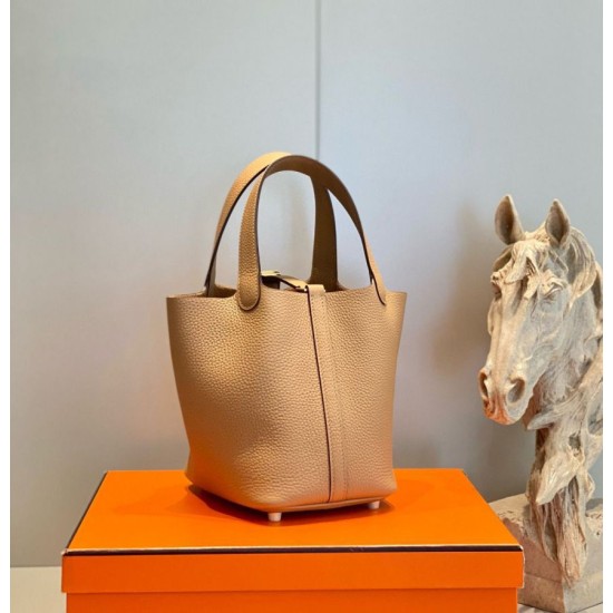 Premium Replica Hermes Picotin Lock 18/22 Tote Bag Brown Clemence At Cheap Price