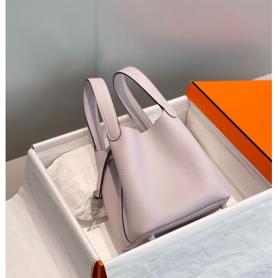 Premium Replica Hermes Picotin Lock 18/22 Tote Bag Pale Mauve Clemence At Cheap Price