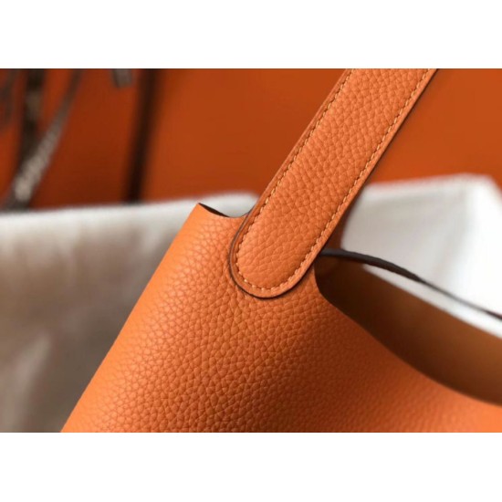 Premium Replica Hermes Picotin Lock 18/22 Tote Bag Orange Clemence At Cheap Price