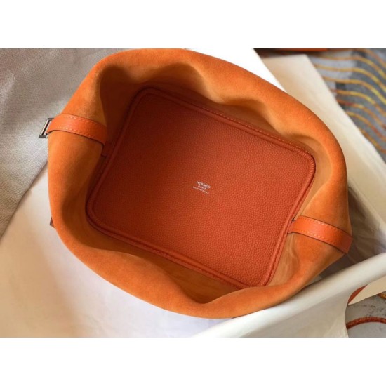 Premium Replica Hermes Picotin Lock 18/22 Tote Bag Orange Clemence At Cheap Price