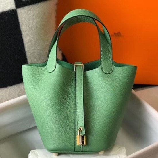 Premium Replica Hermes Picotin Lock 18/22 Tote Bag Green Clemence At Cheap Price