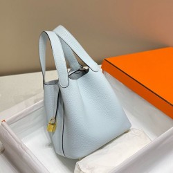 Premium Replica Hermes Tote Bag Picotin Lock 18/22 Clemence Blue At Cheap Price