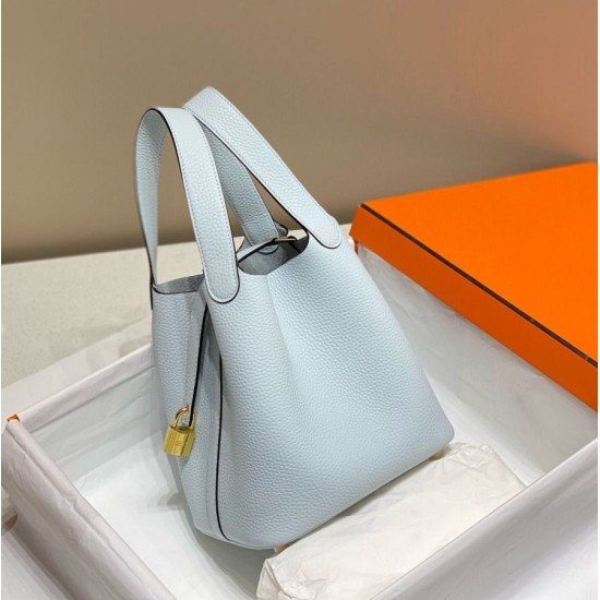 Premium Replica Hermes Tote Bag Picotin Lock 18/22 Clemence Blue At Cheap Price