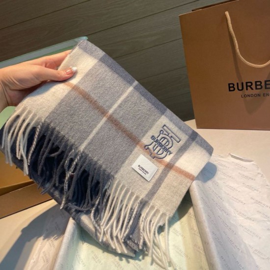 Top AAAAA Replica Burberry Check Classical Cashmere Scarf, Gray/Blue, 30 x 168 cm Clone Cheap