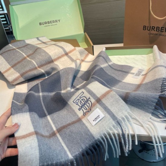 Top AAAAA Replica Burberry Check Classical Cashmere Scarf, Gray/Blue, 30 x 168 cm Clone Cheap