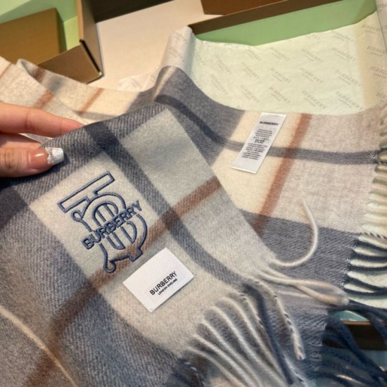 Top AAAAA Replica Burberry Check Classical Cashmere Scarf, Gray/Blue, 30 x 168 cm Clone Cheap