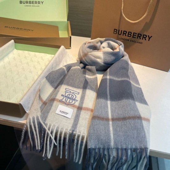 Top AAAAA Replica Burberry Check Classical Cashmere Scarf, Gray/Blue, 30 x 168 cm Clone Cheap