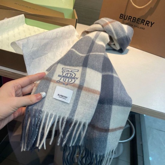 Top AAAAA Replica Burberry Check Classical Cashmere Scarf, Gray/Blue, 30 x 168 cm Clone Cheap