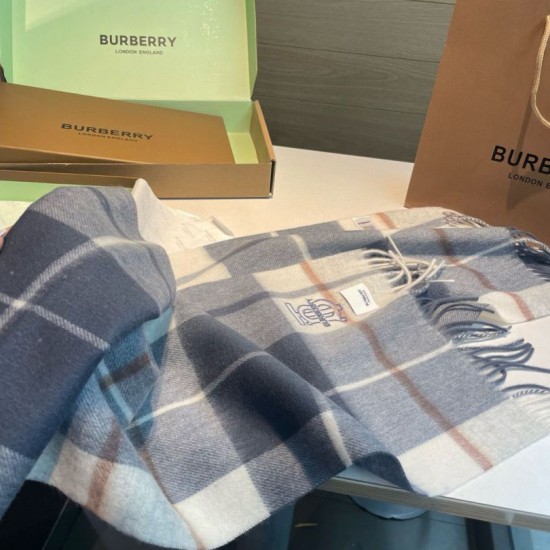 Top AAAAA Replica Burberry Check Classical Cashmere Scarf, Gray/Blue, 30 x 168 cm Clone Cheap