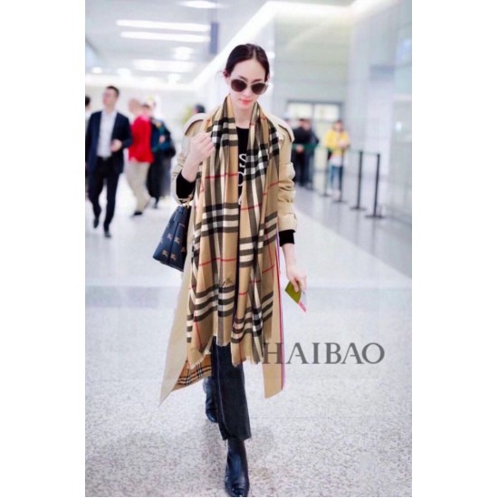 Top AAAAA Replica Burberry Check Cashmere Scarf, Beige with Frayed Edges, 70 x 200 cm Clone Cheap