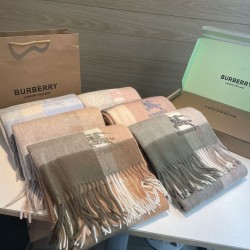 Top AAAAA Replica Burberry Check Cashmere Shawl with Blue Frayed Edges, 60 x 180 cm Clone Cheap
