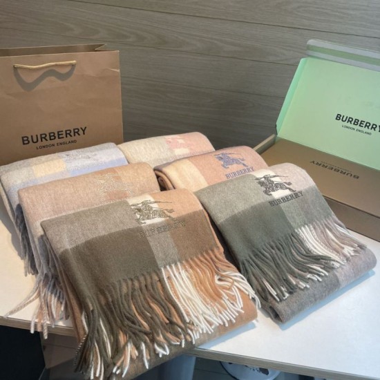 Top AAAAA Replica Burberry Check Cashmere Shawl with Blue Frayed Edges, 60 x 180 cm Clone Cheap