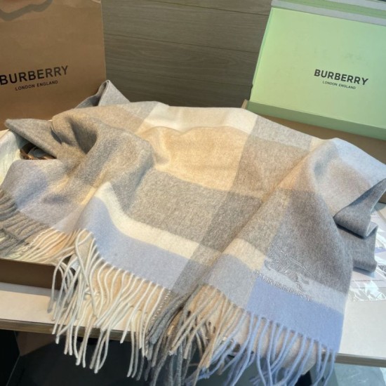 Top AAAAA Replica Burberry Check Cashmere Shawl with Blue Frayed Edges, 60 x 180 cm Clone Cheap