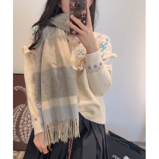 Top AAAAA Replica Burberry Check Cashmere Shawl with Blue Frayed Edges, 60 x 180 cm Clone Cheap