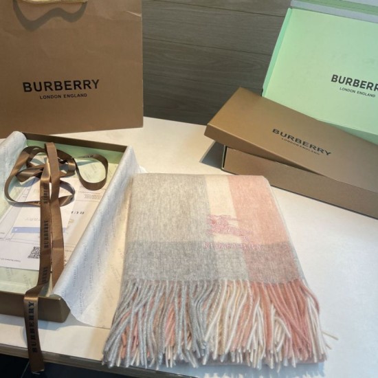 Top AAAAA Replica Burberry Check Cashmere Shawl with Pink Frayed Edges, 60 x 180 cm Clone Cheap