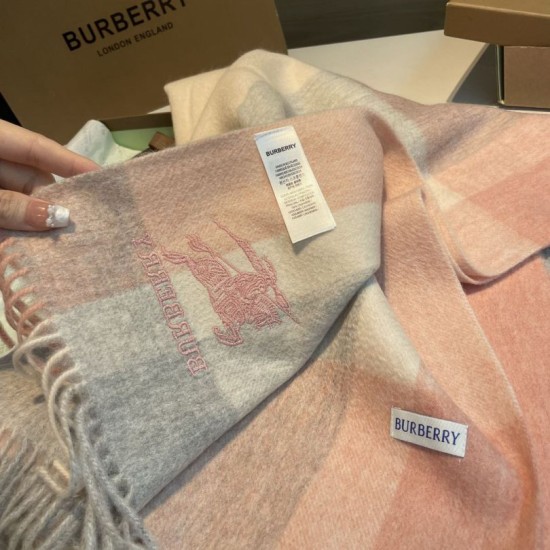 Top AAAAA Replica Burberry Check Cashmere Shawl with Pink Frayed Edges, 60 x 180 cm Clone Cheap