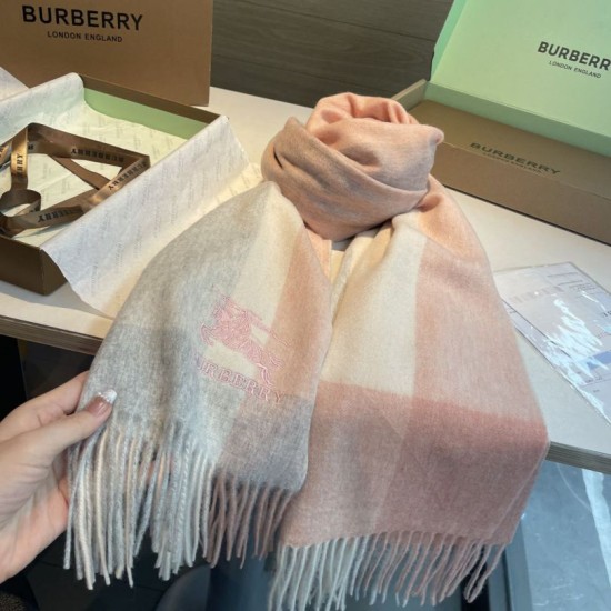 Top AAAAA Replica Burberry Check Cashmere Shawl with Pink Frayed Edges, 60 x 180 cm Clone Cheap