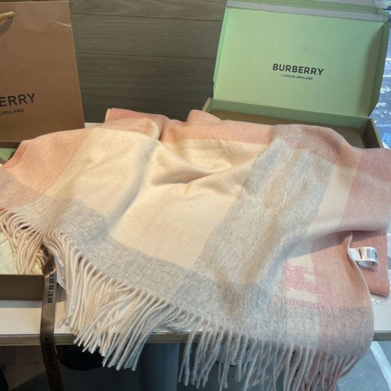 Top AAAAA Replica Burberry Check Cashmere Shawl with Pink Frayed Edges, 60 x 180 cm Clone Cheap