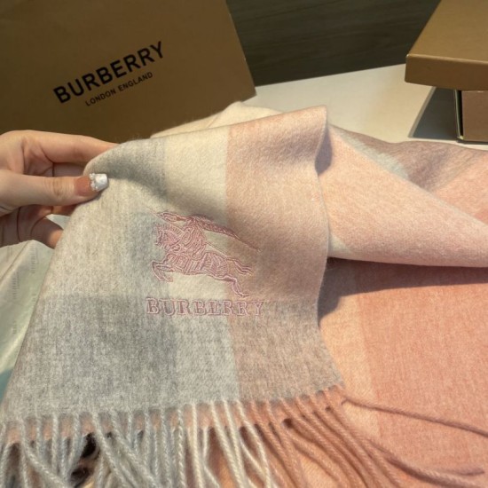 Top AAAAA Replica Burberry Check Cashmere Shawl with Pink Frayed Edges, 60 x 180 cm Clone Cheap