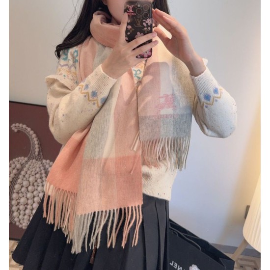 Top AAAAA Replica Burberry Check Cashmere Shawl with Pink Frayed Edges, 60 x 180 cm Clone Cheap