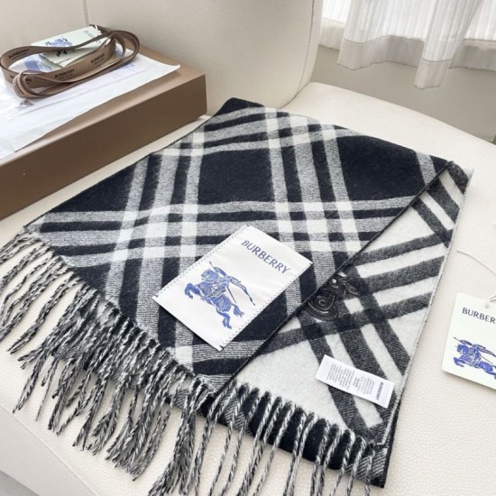 Top AAAAA Replica Burberry Check Cashmere Scarf Black/White 30 x 168 cm Clone Cheap