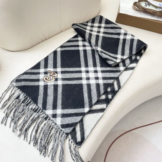 Top AAAAA Replica Burberry Check Cashmere Scarf Black/White 30 x 168 cm Clone Cheap