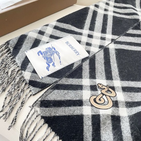 Top AAAAA Replica Burberry Check Cashmere Scarf Black/White 30 x 168 cm Clone Cheap