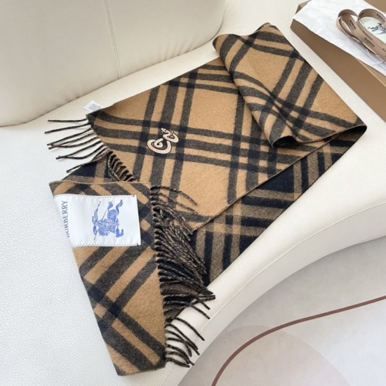 Top AAAAA Replica Burberry Check Cashmere Scarf with Tassel Hem, Black/Brown 30 x 168 cm Clone Cheap