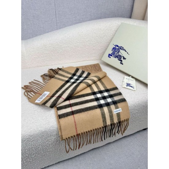 Top AAAAA Replica Burberry Reversible Cashmere Scarf with Check and B Shield, Archive Beige 30 x 168 cm Clone Cheap