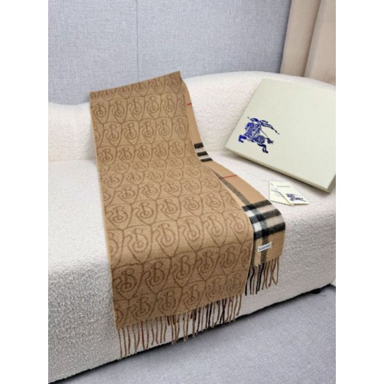 Top AAAAA Replica Burberry Reversible Cashmere Scarf with Check and B Shield, Archive Beige 30 x 168 cm Clone Cheap