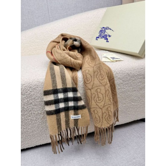 Top AAAAA Replica Burberry Reversible Cashmere Scarf with Check and B Shield, Archive Beige 30 x 168 cm Clone Cheap